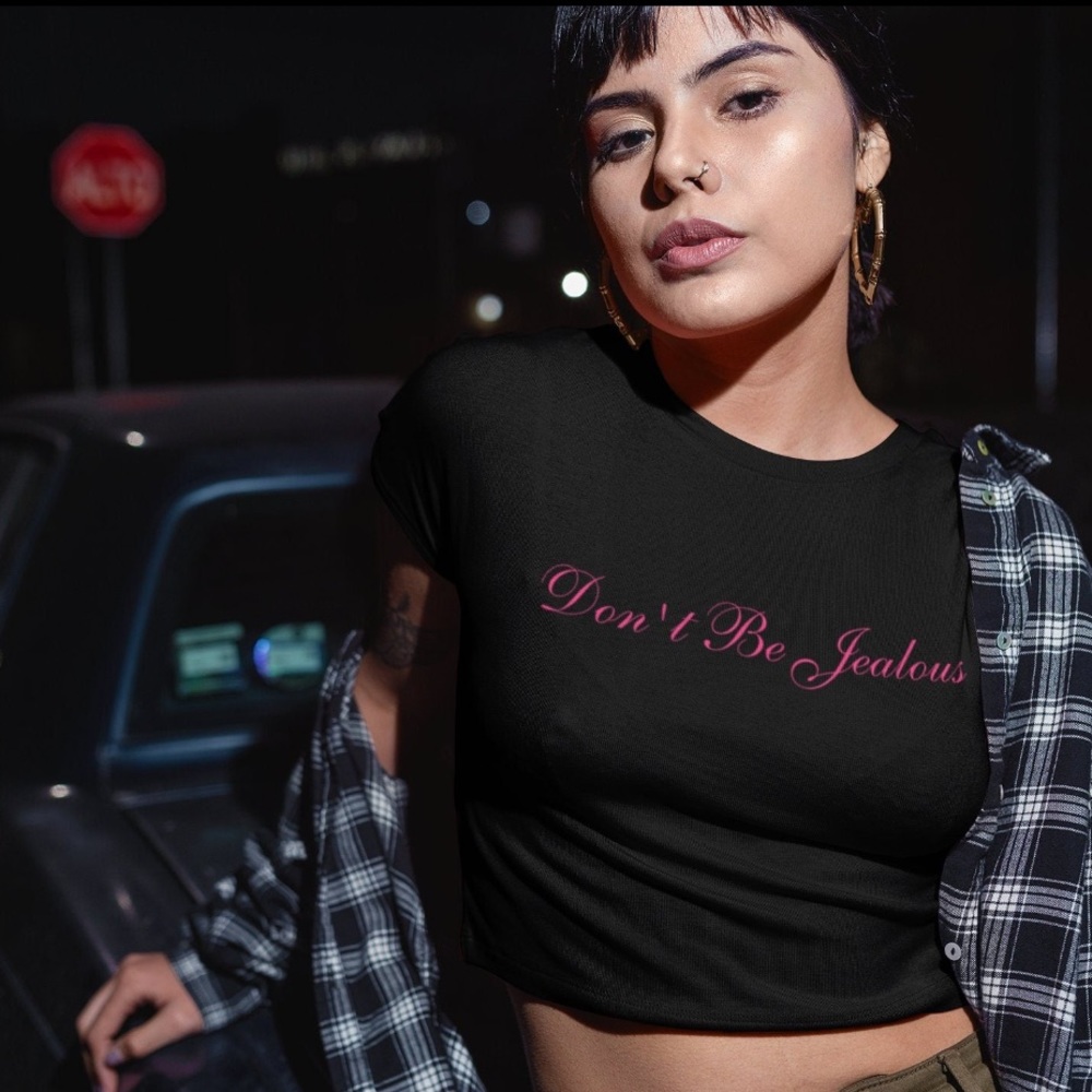 Y2K baby tee crop Don’t Be Jealous as worn by Maddy Perez in Euphoria ✨